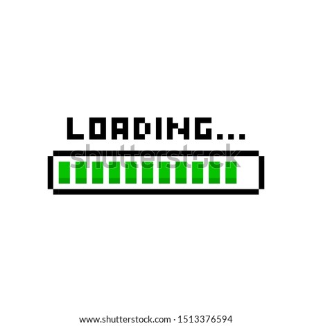 Pixel art 8-bit loading green bar on white background - isolated vector illustration