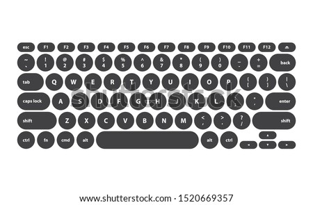 Black rounded keys latin english keyboard on white background - isolated vector illustration