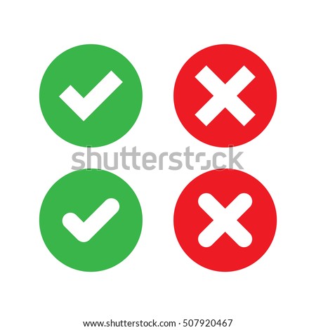 Green Check Mark and Red Cross in two variants (square and rounded corners) - Isolated Vector Illustration