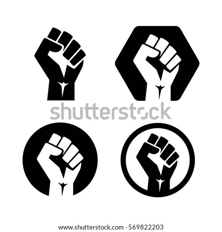 Raised fist set black logo icon - isolated vector illustration