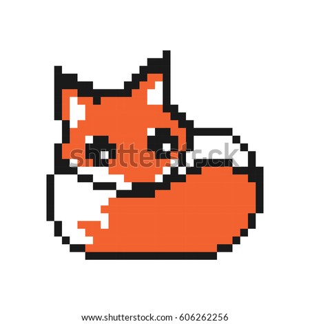 Orange cute pixelated fox mammal - isolated vector illustration