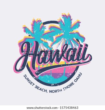 Vector illustration on the theme of surfing and surf in Hawaii. Stamp typography, t-shirt graphics, print, poster, banner, flyer, postcard