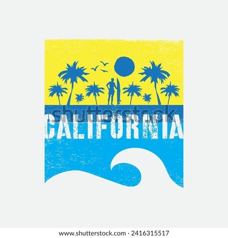 Vector illustration on the theme of surfing and surf riders in California. Vintage design. Sport typography, t-shirt graphics, print, poster, banner, flyer, postcard