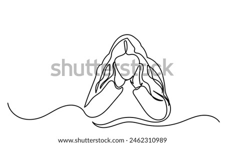 Single Continuous line drawing of Depressed teenager Sad young girl.Bad mood, Unhappy Girl, sorrow, melancholy, negative emotions concept. Girl Crying  Worried people concept