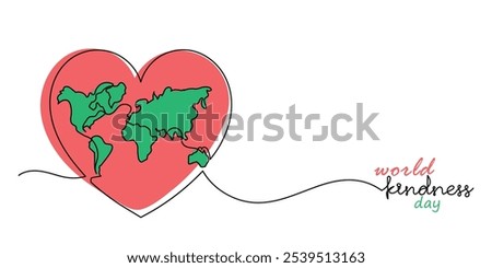 World Kindness Day.continuous line global kindness vector Illustration on November 13 with a heart shape.Helping Hands in Heart concept.World Kindness Day template for background, banner,card,poster.