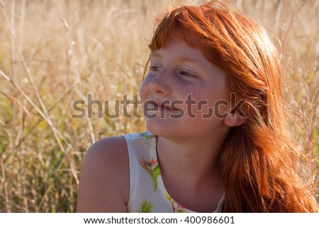 Similar – Image, Stock Photo Cute redhead little girl looking at us and smiling