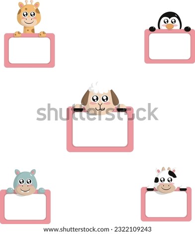 Cute animals border with label name cartoon hand drawn style for decoration and illustration