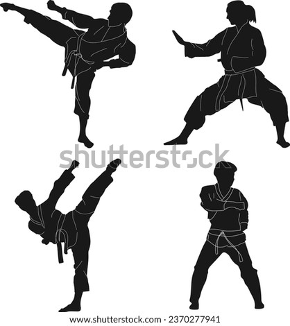 Karate Fighter Icon. Traditional Martial Art. Vector Illustration Set.
