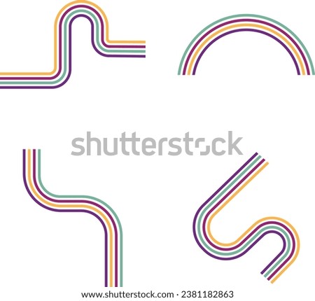 Retro Groovy Lined With Abstract Concept. Classic 1970s Design Style. Vector Illustration Set.