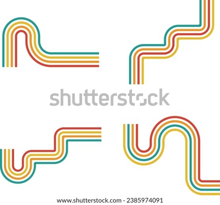 Collection of Retro Groovy Lined. Abstract Design. Vector Illustration.