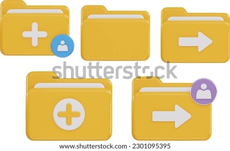 yellow folder with a plus sign and  purple arrow pointing to the left icon 3d rendering illustration