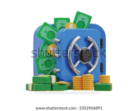 3d safe vault icon with money vector illustration