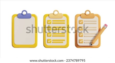 clipboard icon with paper check list icon set 3d render