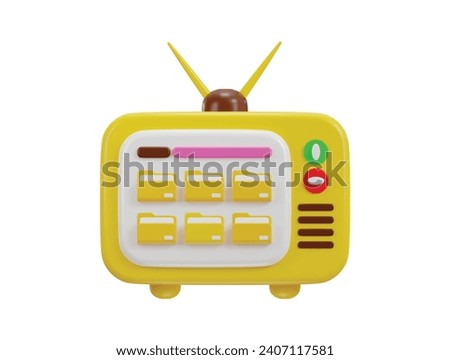 retro tv with antenna and switcher with folder on database concept 3d icon