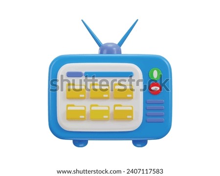 retro tv with antenna and switcher with folder on database concept 3d icon