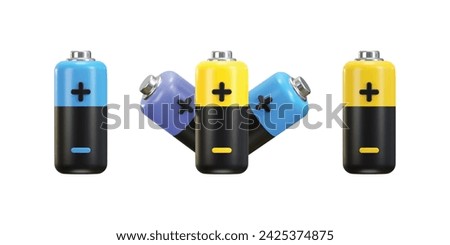battery stick with plus and minus sign electric power 3d vector icon illustration set