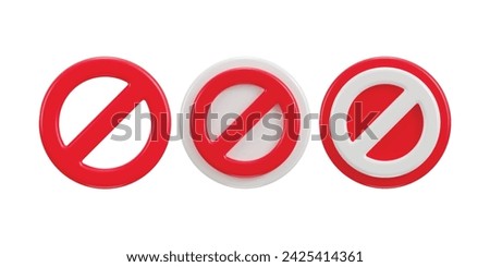 3d stop banned vector icon illustration set