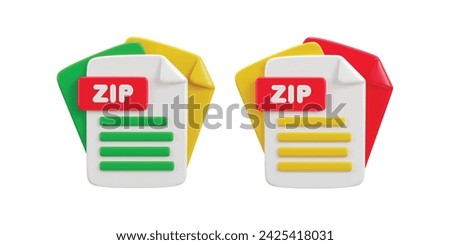 3d zip file icon vector illustration set