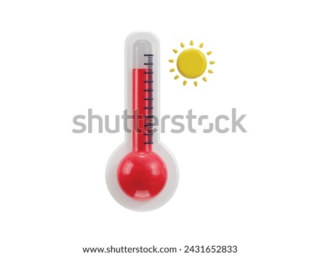 3d thermometer icon with sun concept of hot weather vector icon illustration