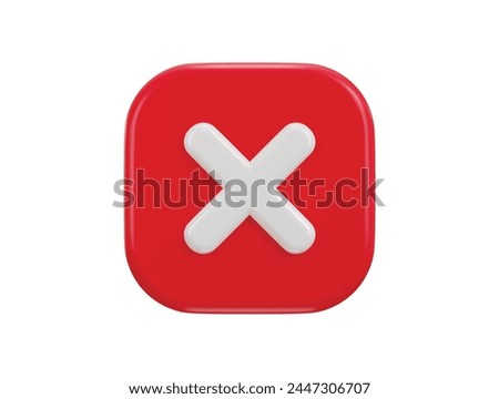cancel cross mark icon 3d render concept of rejection, false, delete and invalid icon vector illustration