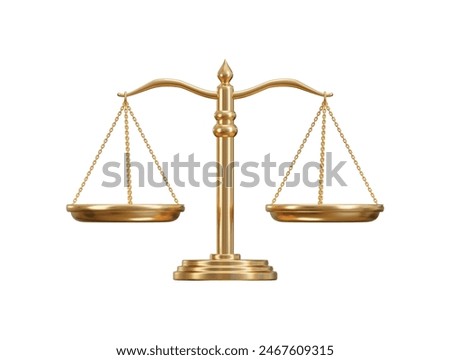 Golden Scales of justice, Balance and justice, concept of law icon 3d rendering vector illustration