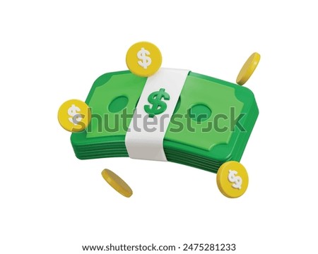 Money icon with dollar coin icon 3d rendering vector illustration