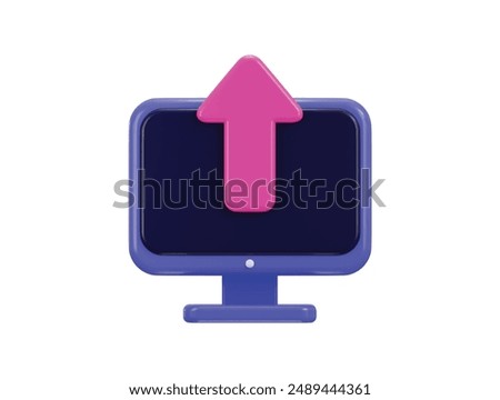 Computer monitor screen with upload arrow icon 3d rendering vector illustration