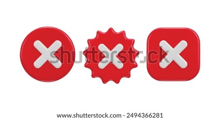 Cancel of Cross mark icon set 3d render concept of rejection, false, delete and invalid icon set vector illustration