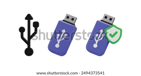 3d USB symbol with USB pendrive icon set 3d rendering vector illustration