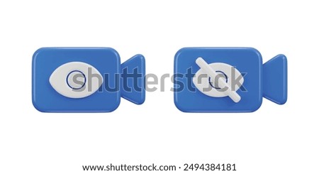 Video camera on off icon with eye visible and invisible icon concept of video call on off icon 3d rendering vector illustration