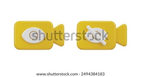 Video camera on off icon with eye visible and invisible icon concept of video call on off icon 3d rendering vector illustration