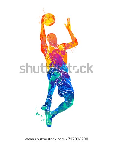 Abstract basketball player with ball from splash of watercolors. Vector illustration of paints.