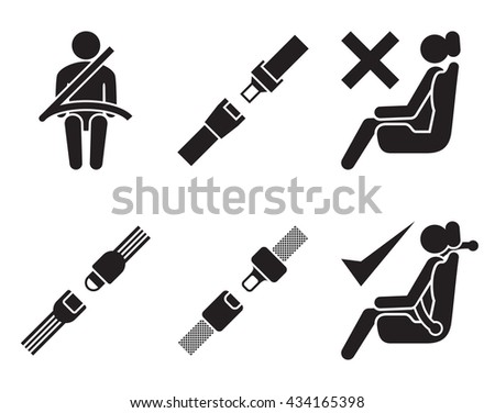 seat belt icons: set of elements for design, black on white background