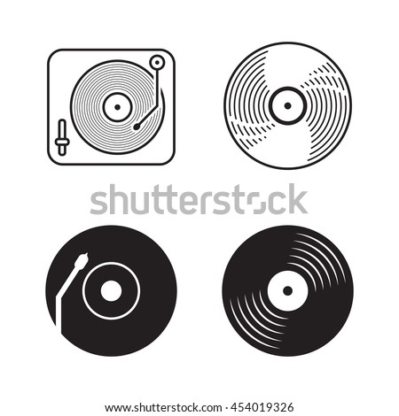Four icons vinyl, Black logo vinyl, Outline image vinyl or music sign