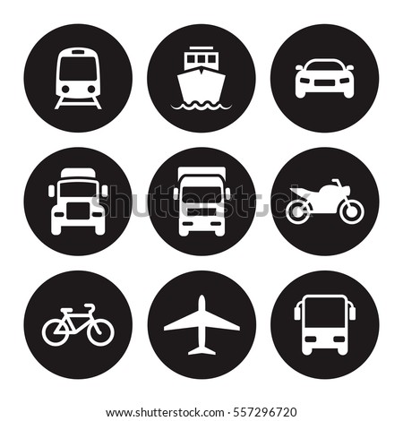 Transportation icons. White on a black background