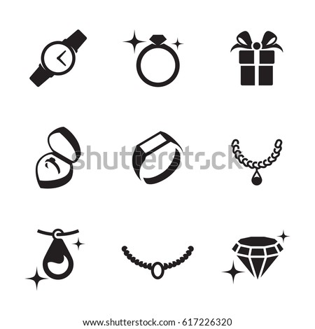 Jewelry icons set. Black on a white background