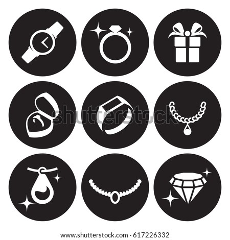 Jewelry icons set. White on a black background