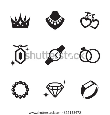 Jewelry icons set. Black on a white background