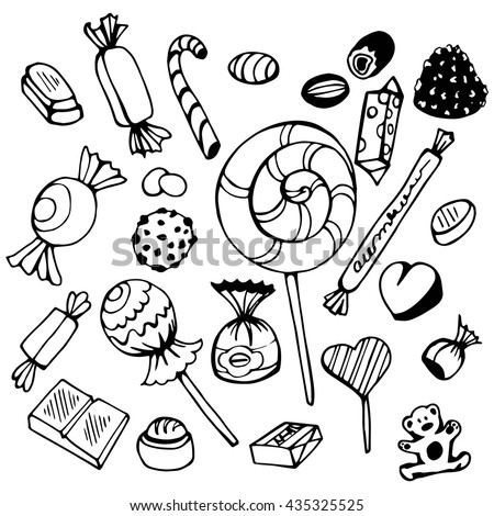 Set Of Various Doodles, Hand Drawn Rough Simple Sweets And Candies ...