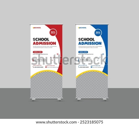 Modern Back to School Admission Roll-up Banner Template, School Admission Roll-up Banner Designs, and Stand banners for Colleges, Universities, and Coaching Centers