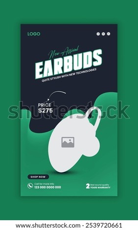 Earbud sale social media story template and black Friday and Cyber Monday exclusive offer online post banner design