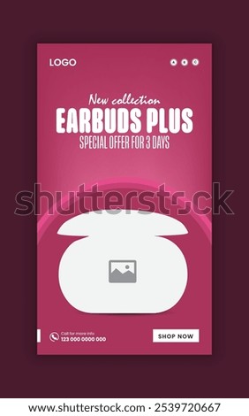 Earbud sale social media story template and black Friday and Cyber Monday exclusive offer online post banner design