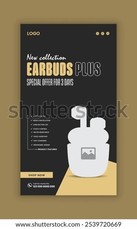 Earbud sale social media story template and black Friday and Cyber Monday exclusive offer online post banner design