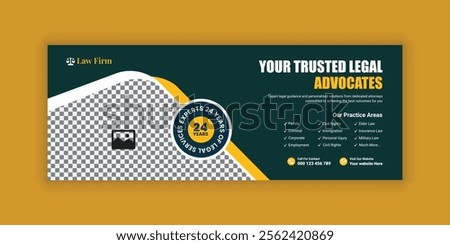 Law firm services social media banner design or law consulting Facebook cover design template and Flat Law firm advertising web banner layout, law agency online banner template