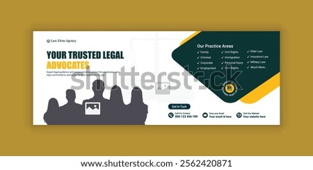 Law firm services social media banner design or law consulting Facebook cover design template and Flat Law firm advertising web banner layout, law agency online banner template