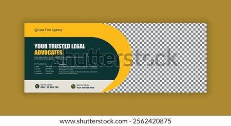 Law firm services social media banner design or law consulting Facebook cover design template and Flat Law firm advertising web banner layout, law agency online banner template