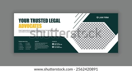 Law firm services social media banner design or law consulting Facebook cover design template and Flat Law firm advertising web banner layout, law agency online banner template