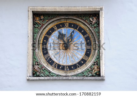 Clock on the Church of the Holy Ghost, or Church of the Holy Spirit, in Tallinn in Estonia made by Christian Ackermann