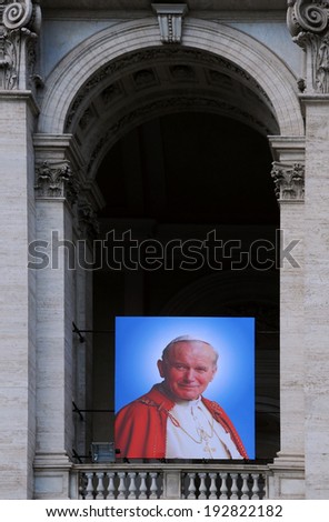 ROME, VATICAN - APRIL 30, 2014: Portrait of Pope John XXIII on the Papal Archbasilica of St. John Lateran (Arcibasilica Papale di San Giovanni in Laterano) canonized on April 27, 2014