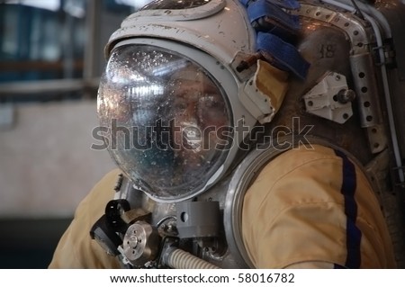 STAR CITY, RUSSIA - FEBRUARY 25: US astronaut M. Barratt in Orlan Russian-made spacesuit after underwater training February 25, 2009 at Russian Hydrolab water immersion facility in Star City, Russia.